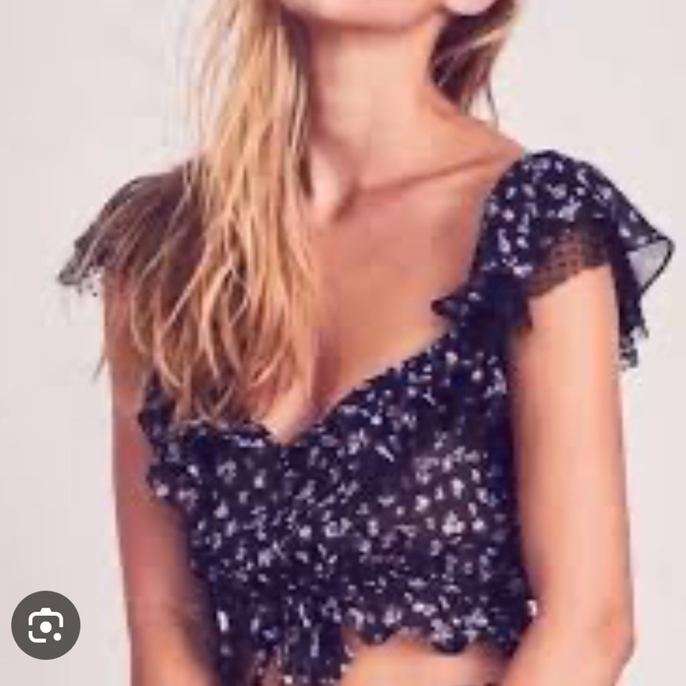LoveShackFancy Midnight Blue Floral Blouse